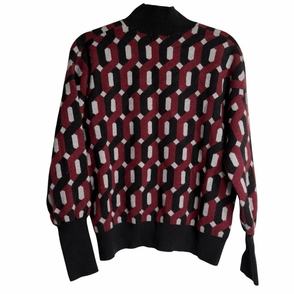 Christian Siriano Black Red Geometric Mock Neck Sweater Womens XL Long Sleeve - Picture 6 of 10